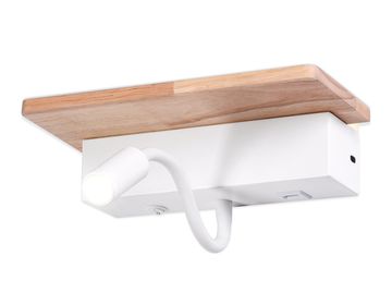 Настенный светодиодный светильник с выключателем, USB портом и полкой 6W+1W 4200K+3000K FW290 WH/LW белый/светлое дерево  LED 265*110*130 Wallers Wall Ambrella