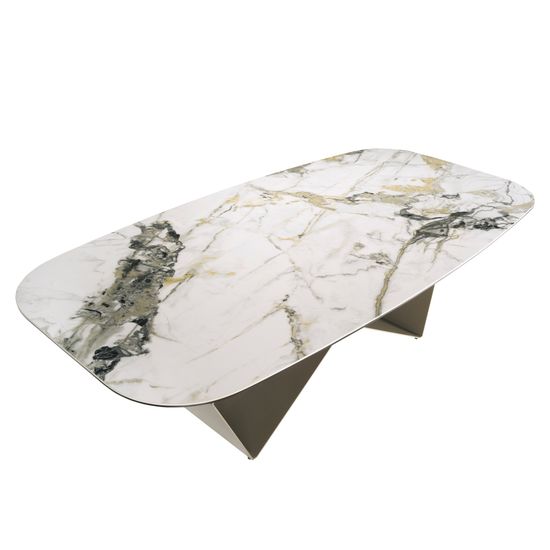 Обеденный стол 1140/MC23182DT из керамики и стали цвета шампанского Испания 