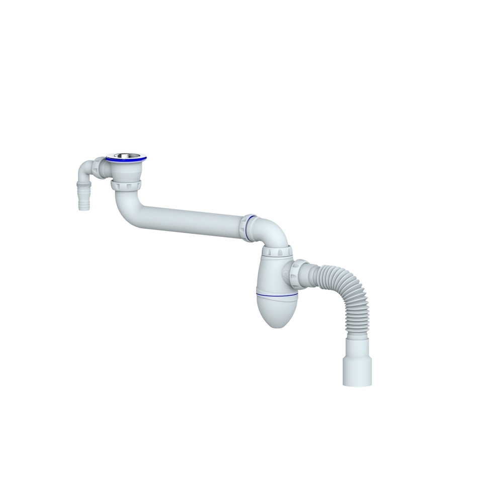 Сифон 1 1/2 AC10V со смещением, с носиком, с гофрой 40*40/50 UNICORN