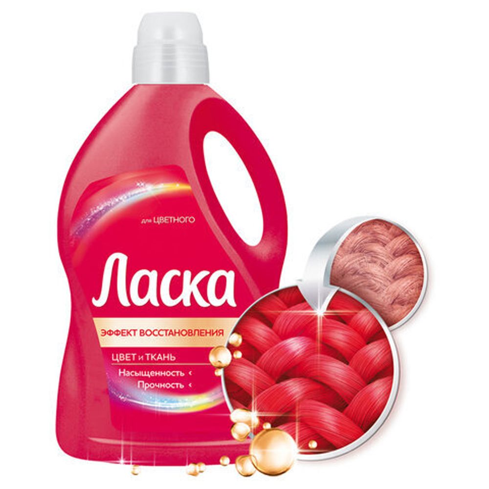 Средство для стирки жидкое автомат 3 л, ЛАСКА "Восстановление цвета" 3D, гель-концентрат, 2463013