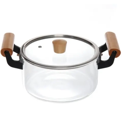 Кастрюля из боросиликатного стекла 2,5л «Хай-Тек» с деревянными ручками