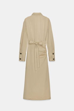 ZARA ПЛАТЬЕ МИДИ ИЗ САРЖИ С ХЛЯСТИКАМИ, ПЕСОЧНЫЙ