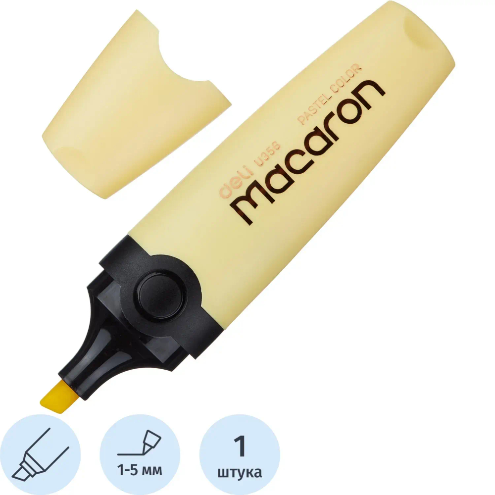 Маркер текстовыделитель Macaron, скошенный наконечник, 1-5 мм, желтый