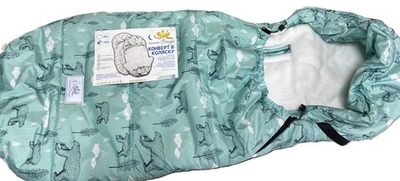 Конверт в коляску зимний на флисе с прорезями для ремней безопасности ,105 см, мишки бирюзовый