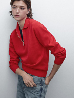 Massimo Dutti Свитер с воротником поло на молнии, красный