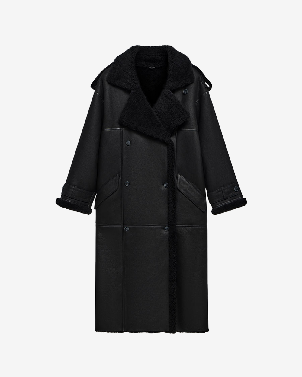 Двубортная дублёнка свободного прямого силуэта