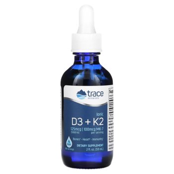Trace Minerals Liquid Ionic D3 + K2 100mcg 59ml, Витамины Д3 и К2