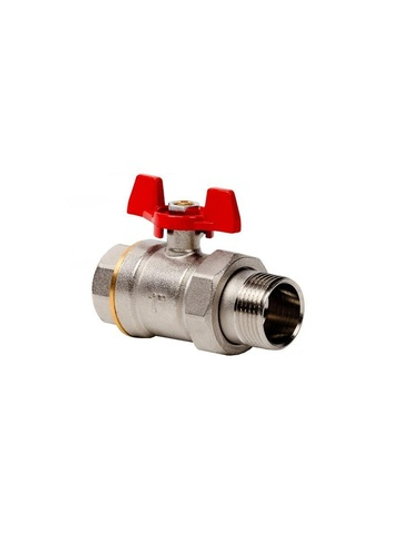 Кран шаровой с американкой ручка бабочка латунь внутр./наружн. резьба 1дюйм PN40 никель (инд. упак.) RTP 34872