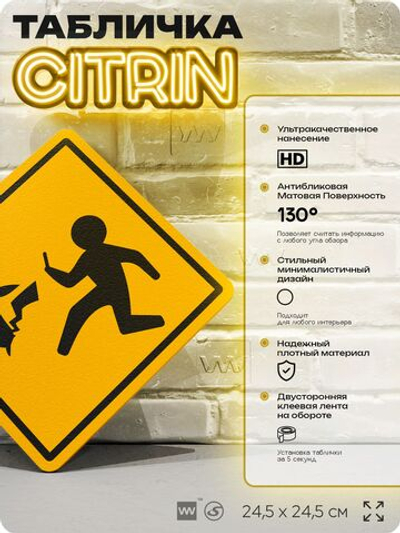 Табличка "Осторожно, Пикачу" шуточная прикольная табличка на дверь и стену, для офиса и дома, декоративный знак, 24,5х24,5 см, пластиковая, Айдентика Технолоджи