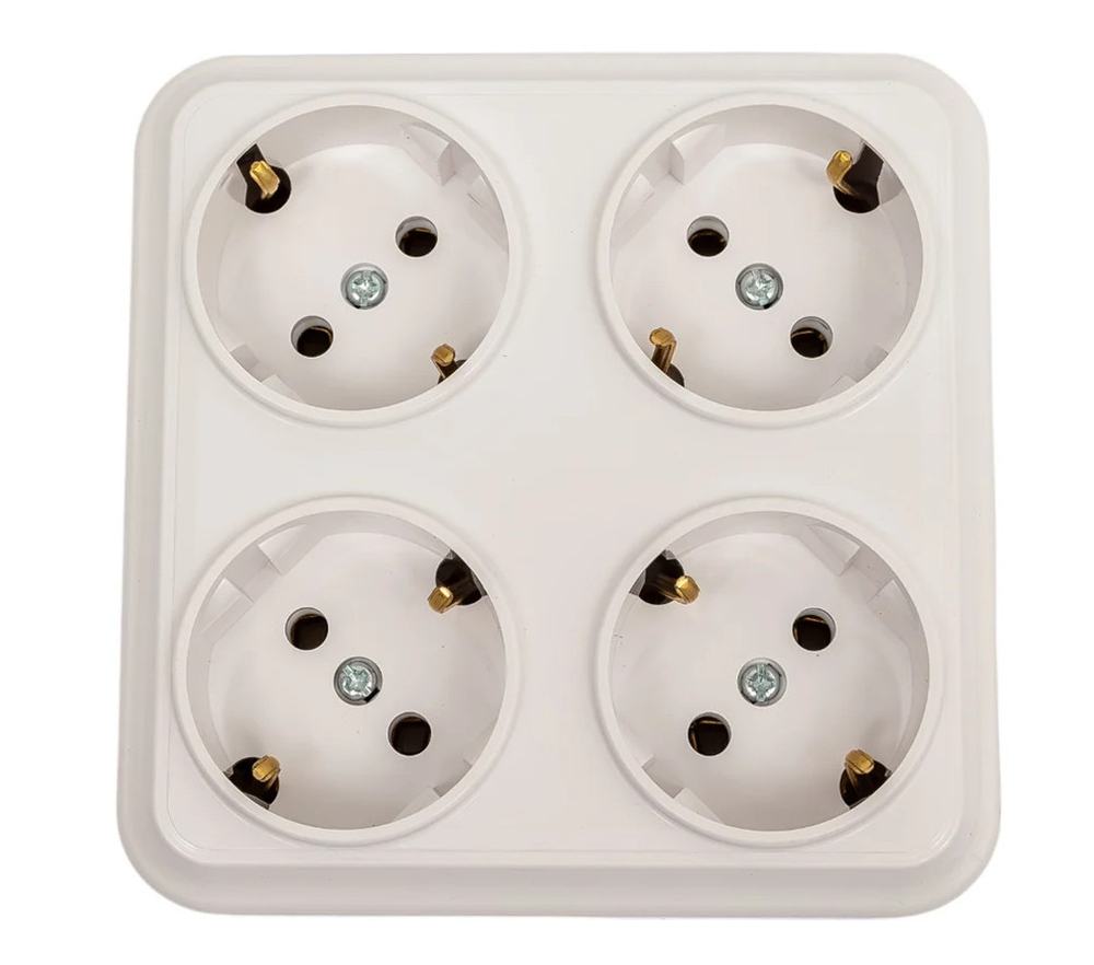 Розетка 4 местная Bylectrica Вариант 16А с/з белая квадратная IP20