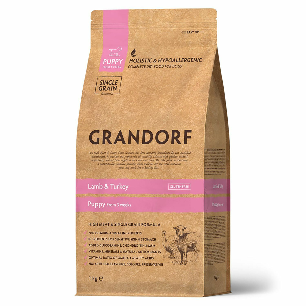 Сухой корм Grandorf Puppy для щенков всех пород ягненок с индейкой 1 кг