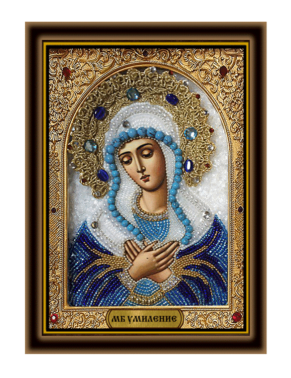 Образ Пресвятой Богородицы Умиление, в киоте (бирюза)