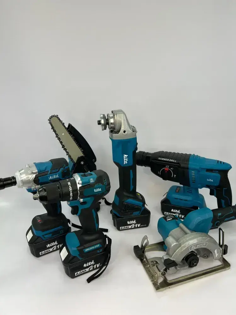 Набор инструментов аккумуляторный 6 в 1 Гайковерт, перфоратор, УШМ, шуруповерт, мини пила, циркулярная пила