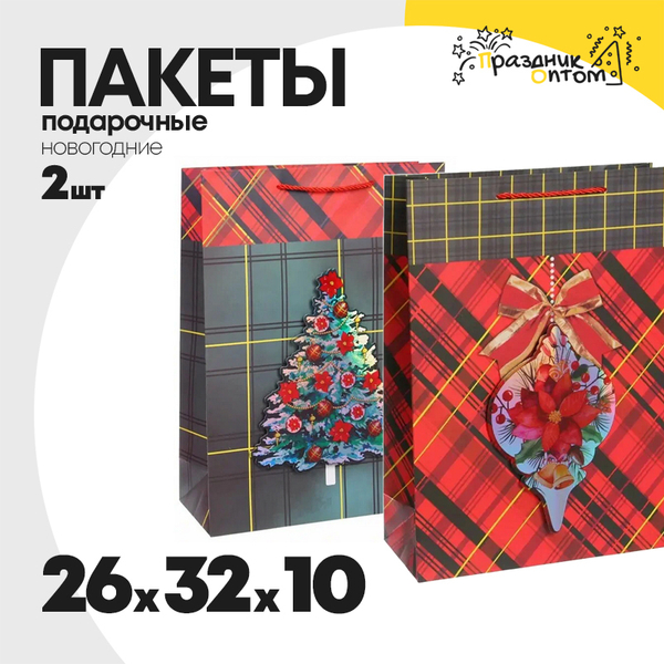 
          пакет 26 х 32 х 10 подарочный 2шт новогодний (зеленый, красный)