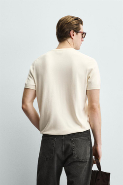 ZARA ФУТБОЛКА ИЗ СМЕСОВОЙ ВИСКОЗЫ, ЭКРЮ