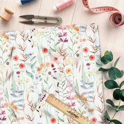 Ткань блэкаут акварельные листочки с цветами