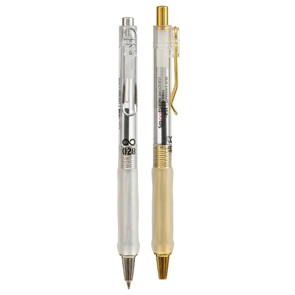 Ручка шариковая, масляная, автоматическая, Piano, синие чернила, прозрачный корпус с золотыми и серебряными вставками