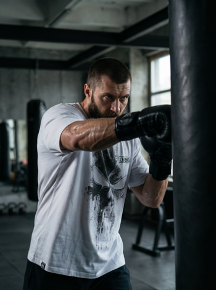 Футболка спортивная хлопковая мужская белая LEGENDA Череп Каратель