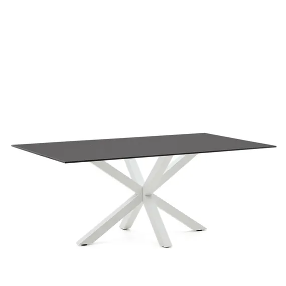 Argo Стол обеденный с белыми ножками из стали и столешницей из черного стекла 200x100
