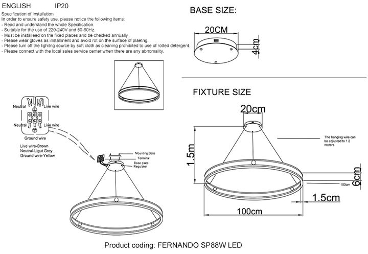 Подвесной светодиодный светильник Crystal Lux Fernando SP88W Led Black/Gold