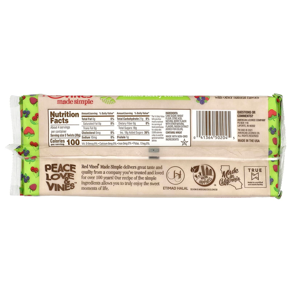 Red Vines, Солодка, Made Simple, ягодное ассорти, 113 г (4 унции)