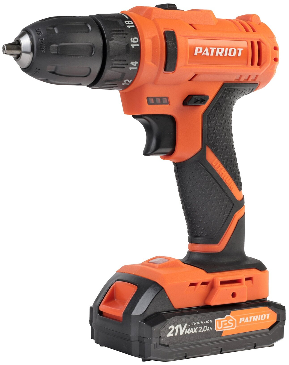 Дрель-шуруповерт акк.PATRIOT BR 189UES, две АКБ Li-Ion 18В, 2,0 Ач, 29Нм, кейс (180301549)