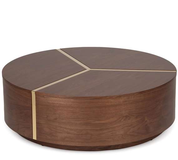 Журнальный стол Glen Ø100х28 см, шпон ореха, латунь