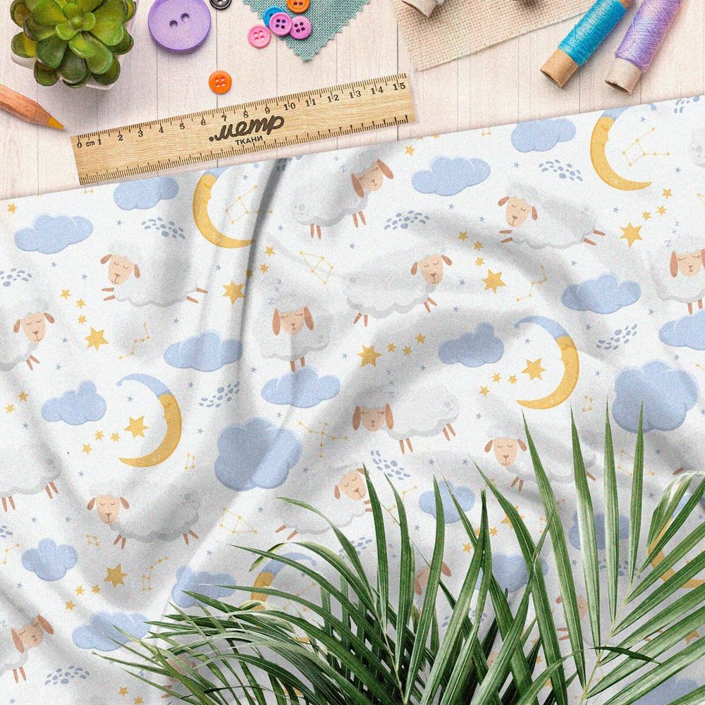 Ткань таффета овечки в облаках