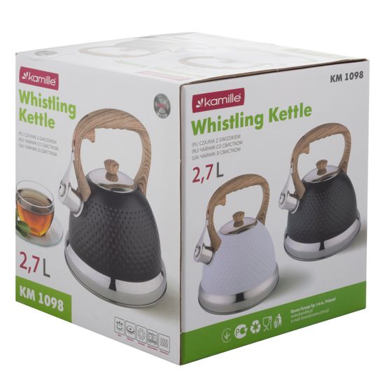 Чайник 2,7 л. из нержавеющей стали со свистком Kamille KM-1098 и ручкой "soft touch" под дерево