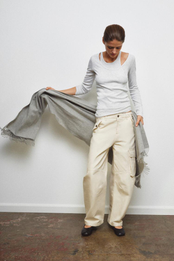 ZARA ДВОЙНАЯ ФУТБОЛКА В РУБЧИК, СЕРЫЙ МЕЛАНЖ