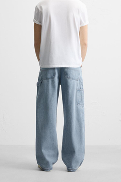 ZARA ДЖИНСЫ СВОБОДНОГО КРОЯ В РАБОЧЕМ СТИЛЕ, ГОЛУБОЙ