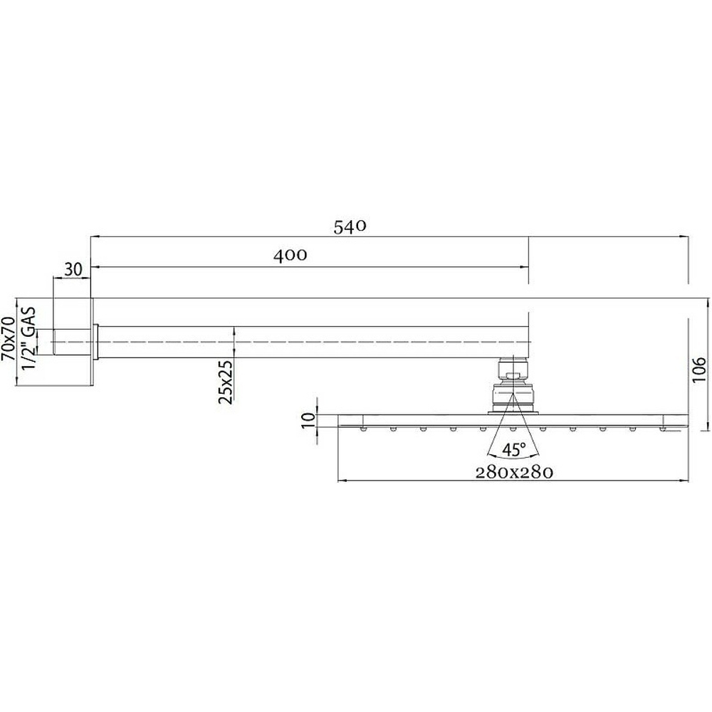 Bossini MatBlack верхний душ 280x280 мм с держателем 400 мм, цвет чёрный матовый
