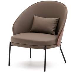 Кресло Eamy из коричневой экокожи, ясеневого шпона с отделкой под орех и черного металла