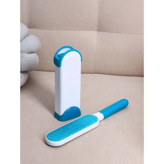 Щётка для удаления шерсти и волос с одежды и мебели с ручкой 33×7,5×5 см, цвет синий