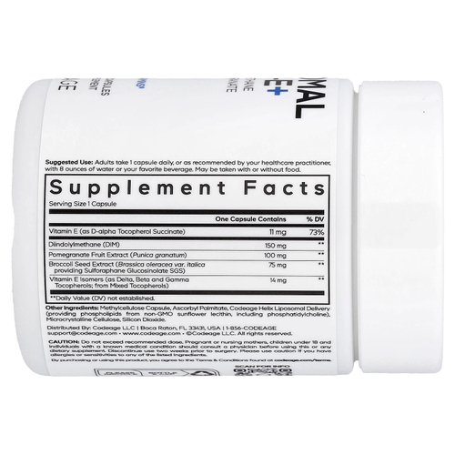 Codeage, Liposomal DIM-E+, дииндолилметан и витамин E, 120 растительных капсул