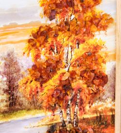 AMB-54/14 Картина «Лодки на реке» (с янтарной крошкой) дер.рамка 12х15