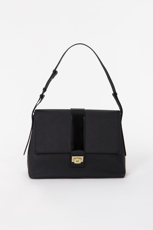 Сумка-трапеция из комбинированной кожи, черный
