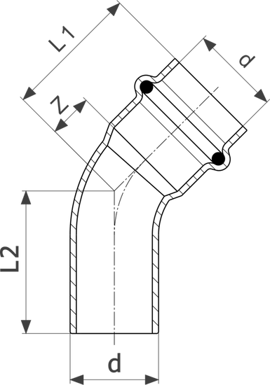 Отвод-угол 45° пресс Viega Profipress 18 мм однораструбный с SC-Contur (серия 2426.1)
