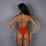 Кружевное боди с V-образным вырезом (Размер: L-XL) (Цвет: красный)