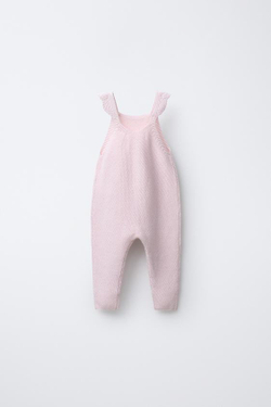 ZARA ВЯЗАНЫЙ КОМБИНЕЗОН С БРЕТЕЛЯМИ КРЮЧКОМ, ЦВЕТ РОЗОВОГО МЕЛ