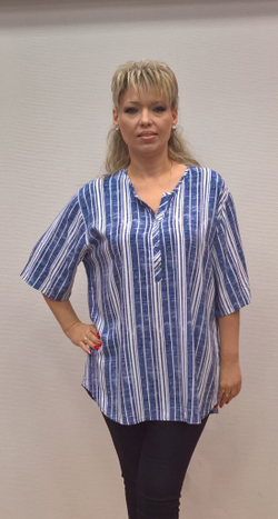 Блузон-поло в бело-синюю полоску