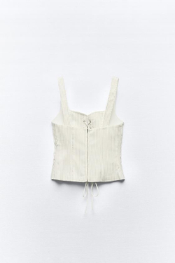 ZARA ТОП В БЕЛЬЕВОМ СТИЛЕ В ПОЛОСКУ, КОРИЧНЕВЫЙ / БЕЛЫЙ