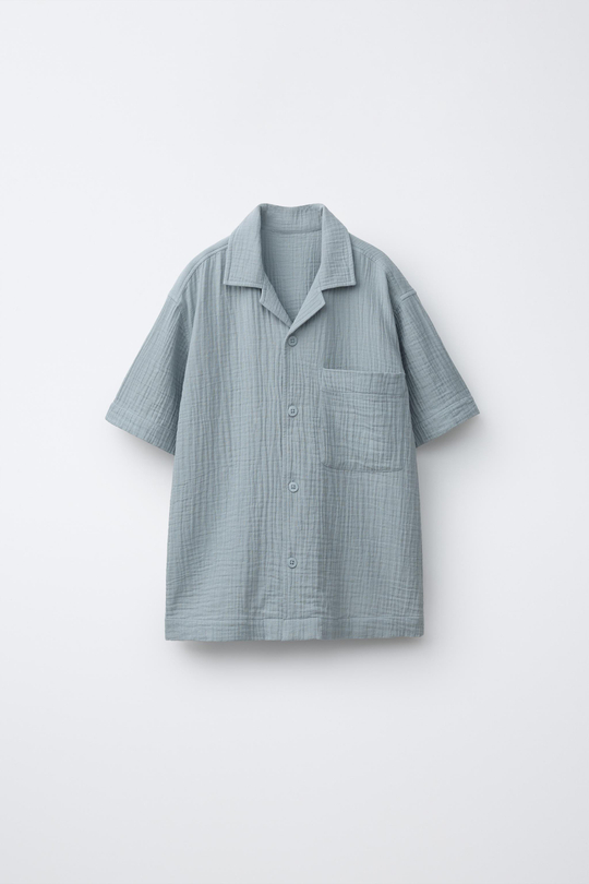 ZARA РУБАШКА ИЗ РЕЛЬЕФНОЙ ТКАНИ, СЕРО-СИНИЙ