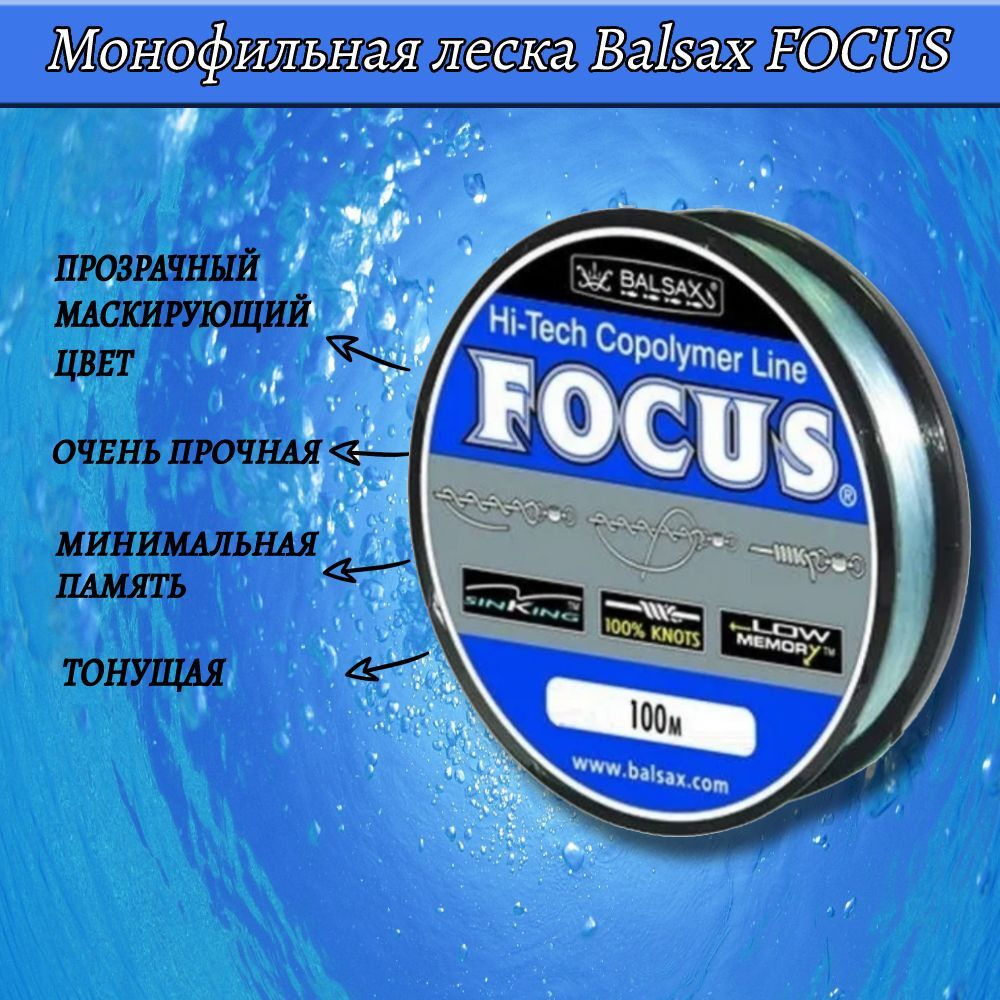 Монофильная леска Focus 100м 0,40мм 17,5кг голубая 1 штука