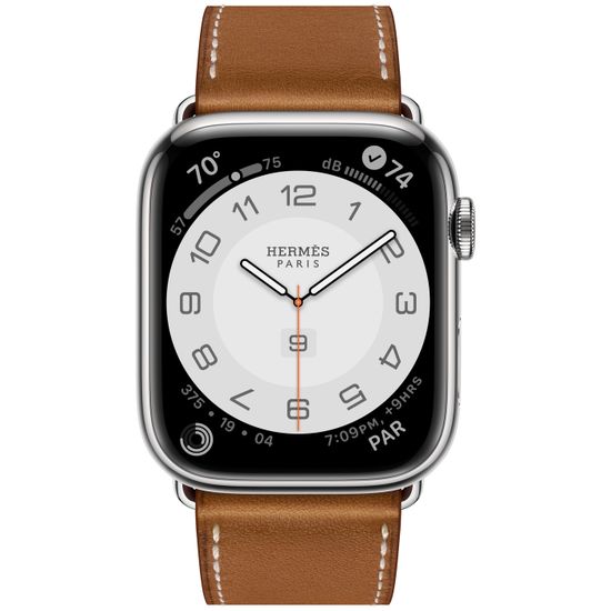 Apple Watch Hermès 45mm Silver Stainless Steel Case with Single Tour Deployment Buckle Fauve
