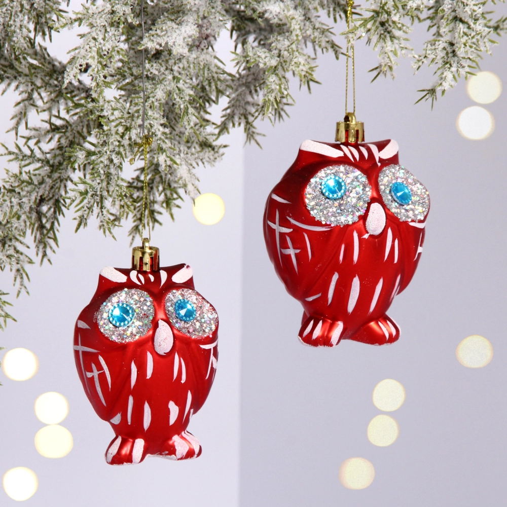Елочные игрушки «Brilliant Owl» 8 см (набор 2 шт), Красный