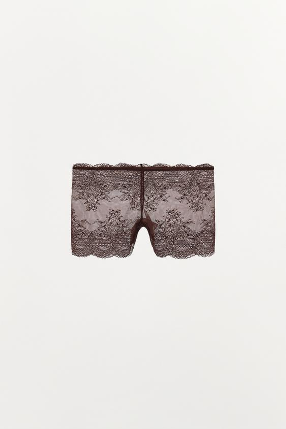 ZARA КРУЖЕВНЫЕ ТРУСЫ-ШОРТЫ, ТЕМНО-КОРИЧНЕВЫЙ