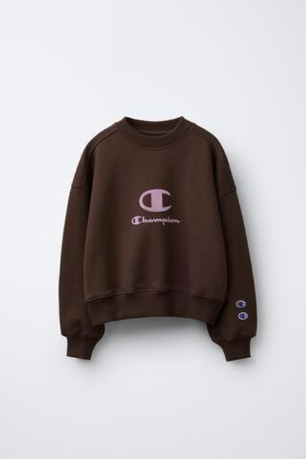ZARA X CHAMPION ® ТОЛСТОВКА С РЕЛЬЕФНОЙ НАДПИСЬЮ, КОРИЧНЕВЫЙ