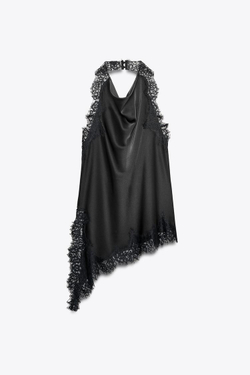 ZARA ТОП-ХАЛТЕР С КРУЖЕВОМ — ZW COLLECTION, ЧЕРНЫЙ