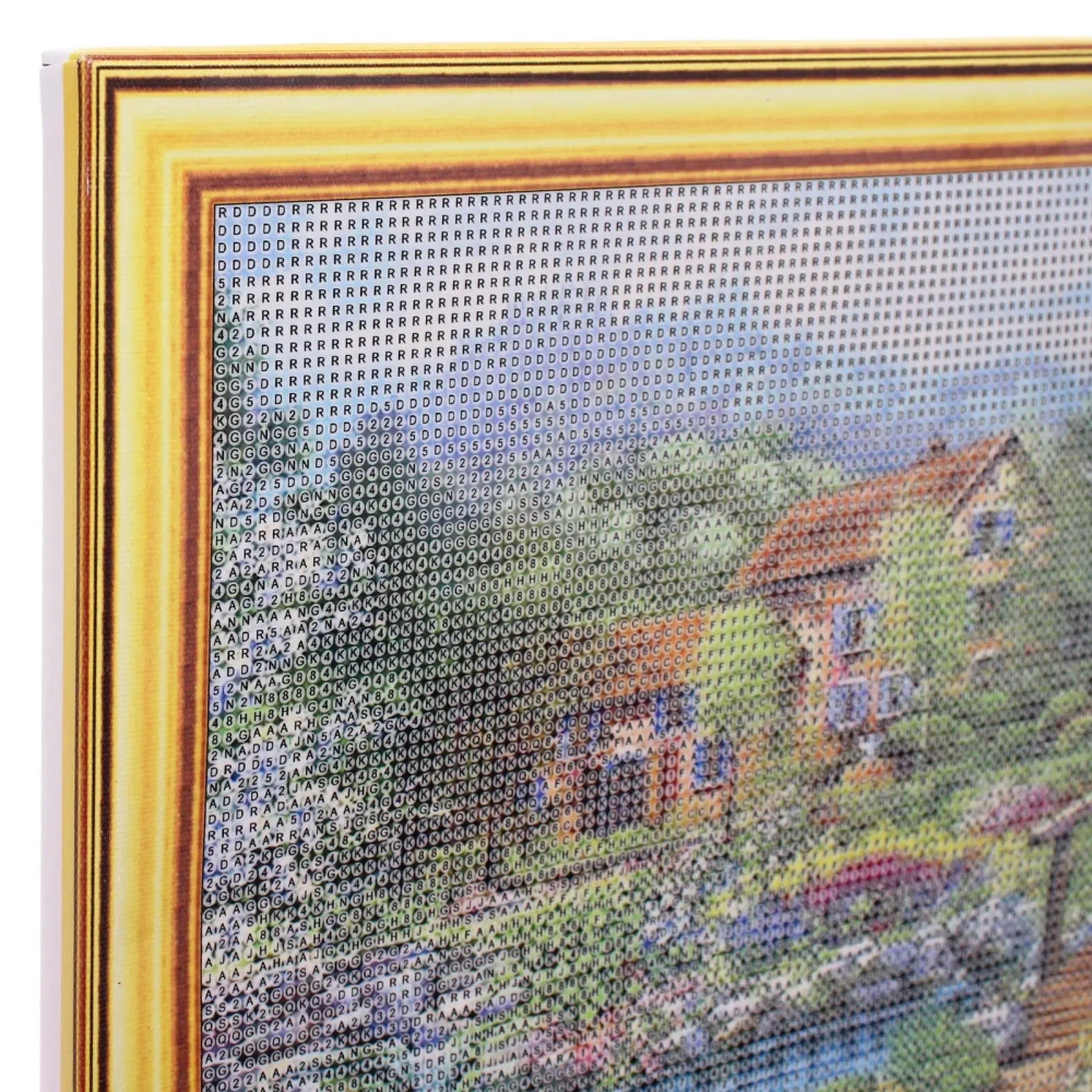 Алмазная мозаика на подрамнике с полным заполнением «МИР ЯРКИХ КРАСОК», домик у озера, 30*40см